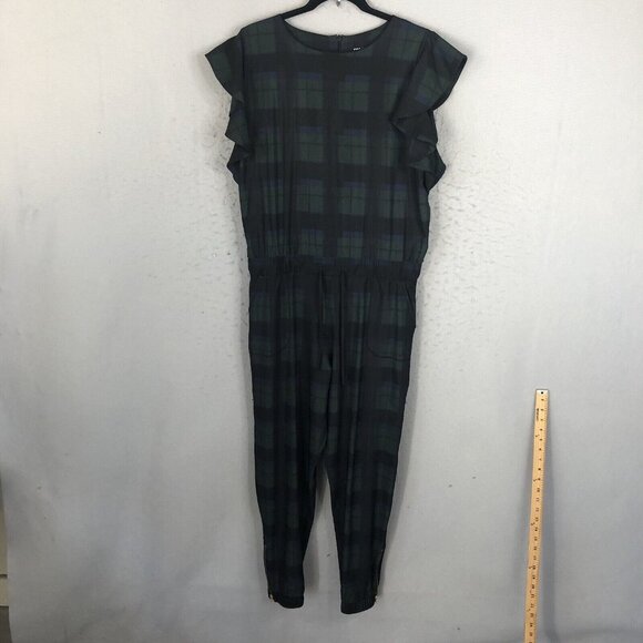 Albion Pants - Albion Jumpsuit Womens M Green Blue Tartan Plaid Blackwatch 9 to 9 Retro Preppy